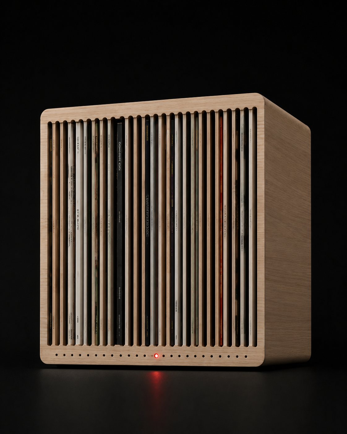 VINYTRACK box with a record slot lit up in red